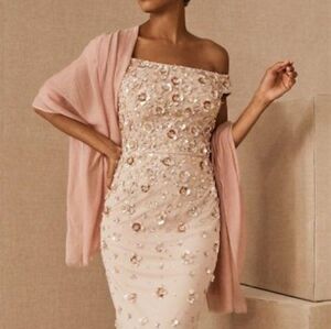 Anthropologie BHLDN Rosie Off-Shoulder 3D Sequin Beaded Prom Formal Gown 6